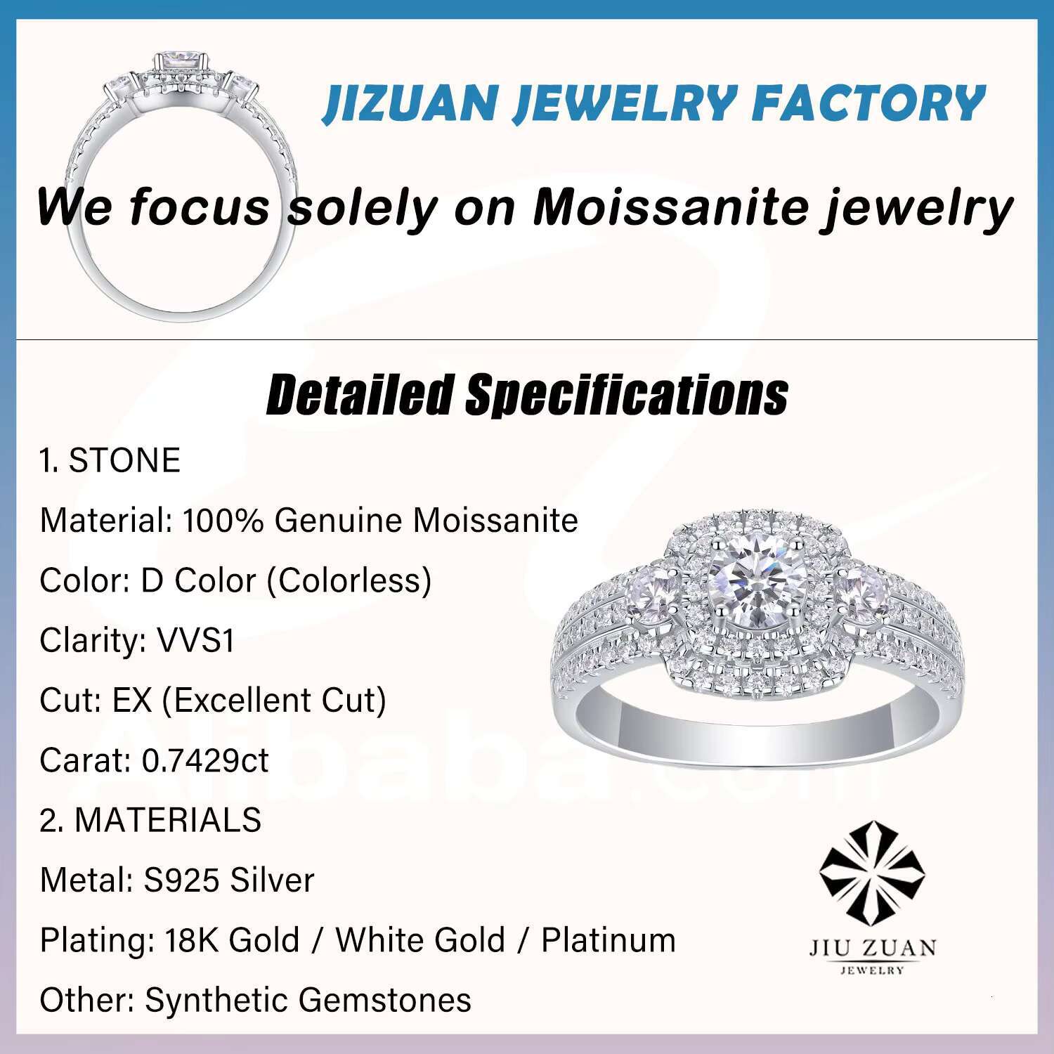 Luxury Moissanite Ring for Women GRA Certified S925 Sterling Silver Lab Created Diamond
