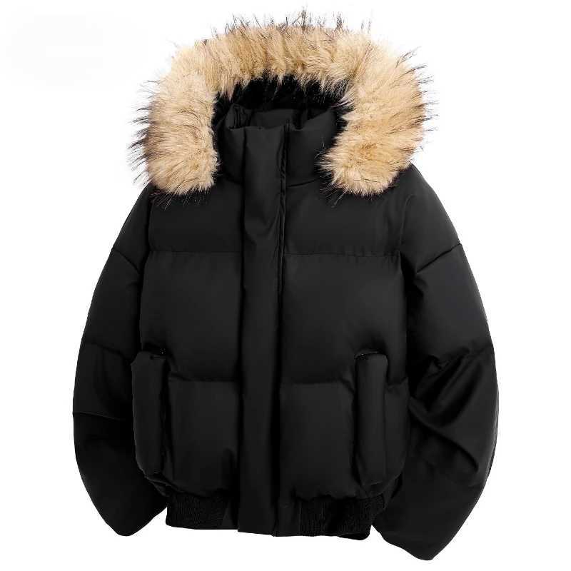 Fashion Man Parka Jacket Winter Fashion Fur Collar Warm Jacket Women Solid Color Casual Hooded Parka Coats Outwear American Couple 2025 Y251112