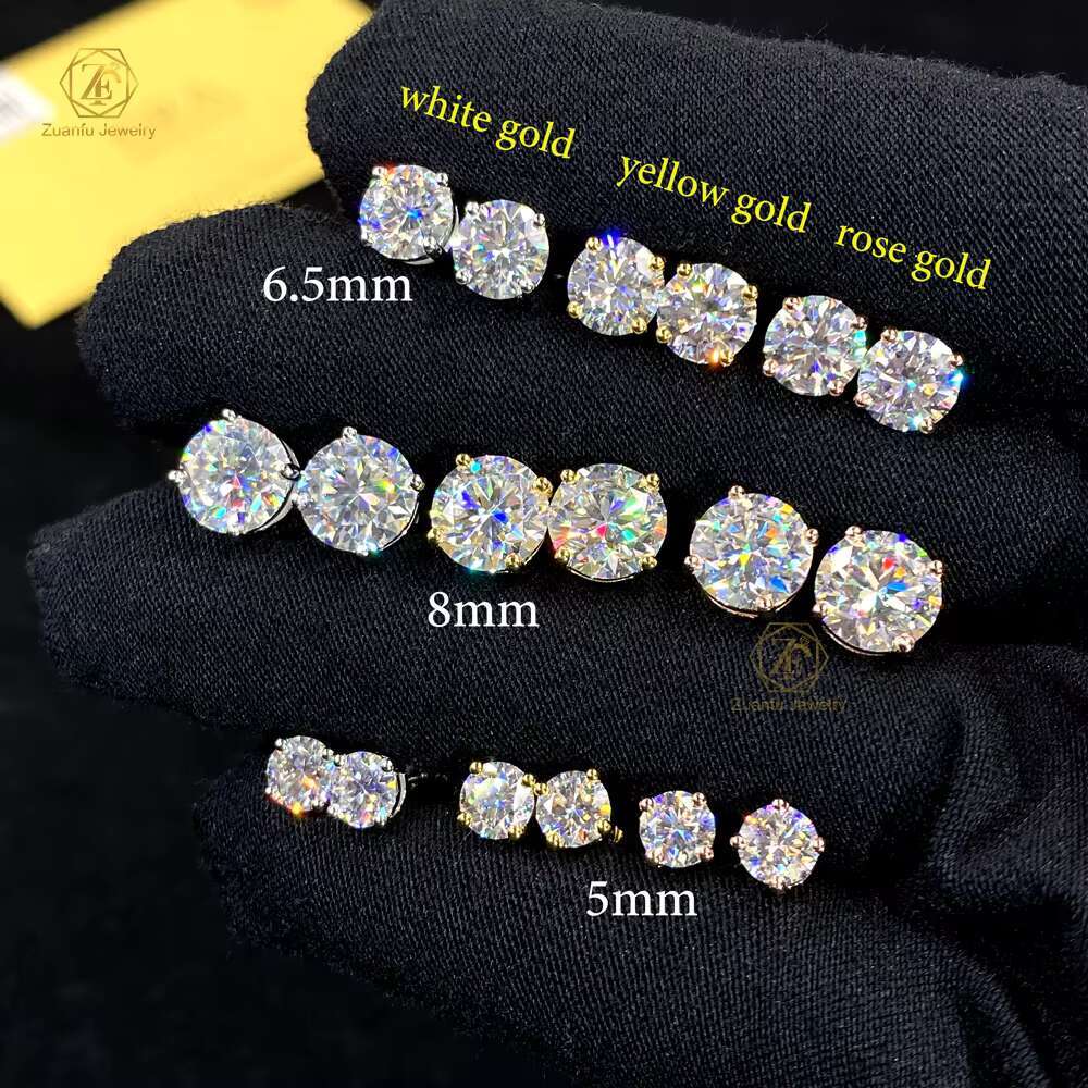 Wholesale Fine Jewelry 925 Sterling Silver Earrings Round Brilliant Cut 0.5-2CT VVS Pass Diamond Test Moissanite Stud Earrings