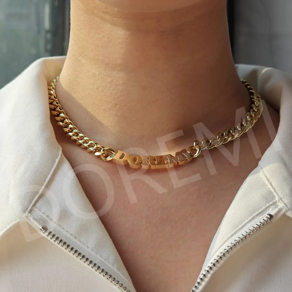 Doremi Personalized Jewelry Gift Customized Necklace Stainless Steel 8mm Cuban Chain 3mm Thick Letter 250410