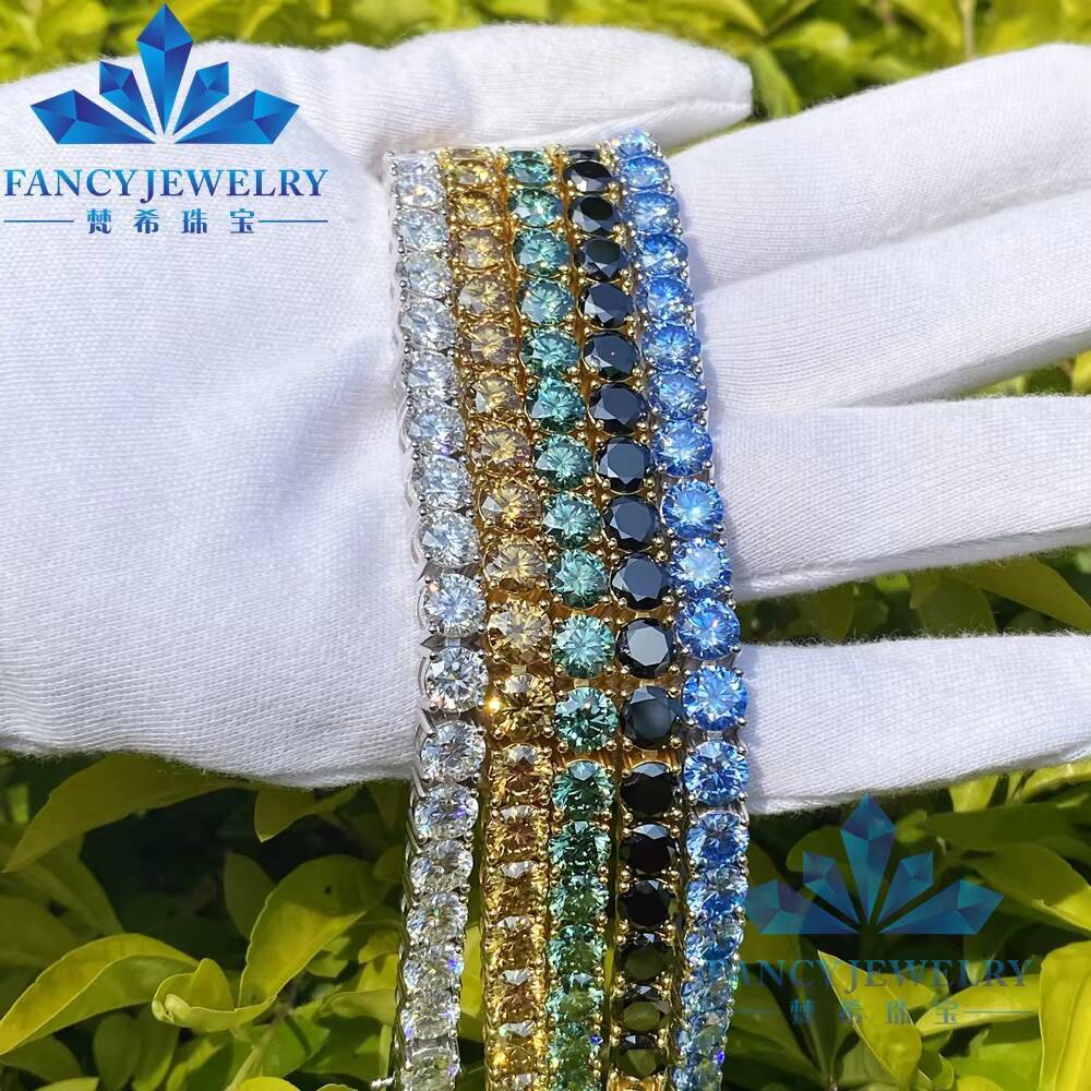 FancyJewelry 925 Sterling Silver Tennis Bracelet Classic Gift Blue Green Champagne Black Moissanite Iced Diamond Chain Necklaces