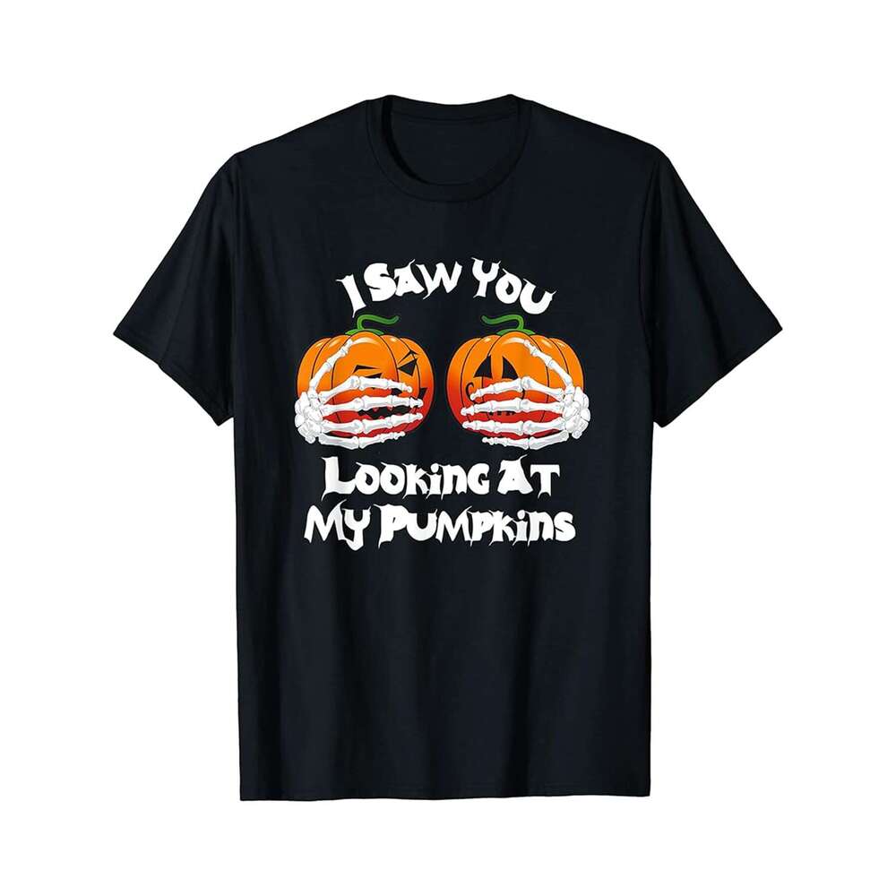 Designer T shirt Skeleton Hands on Pumpkin Boobs Funny Halloween - 220g T shits