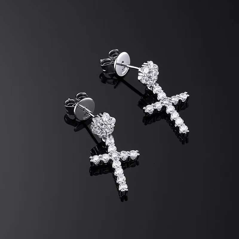 S925 Moissanite Flower Cluster Stud Cross Earrings Bridal Wedding Earrings Engagement Jewelry Anniversary Jewelry Lovers Gift