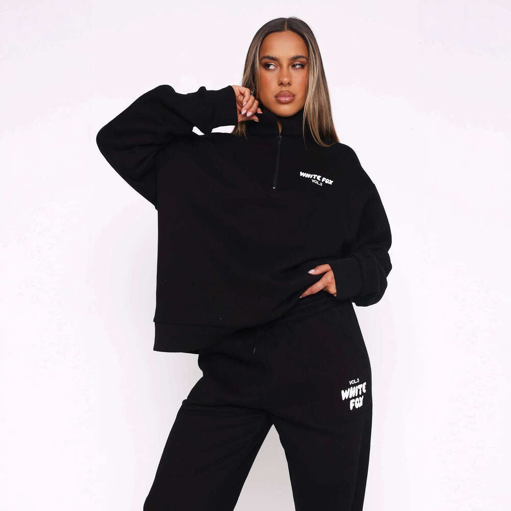 White Foxset Hoodie Designer Letters Graffiti Foam Printed Graphic Sweatshirts Hooded Two-Piece Set Half-Zip Whites Foxness Tracksuits Drawstring Sweatpant 019