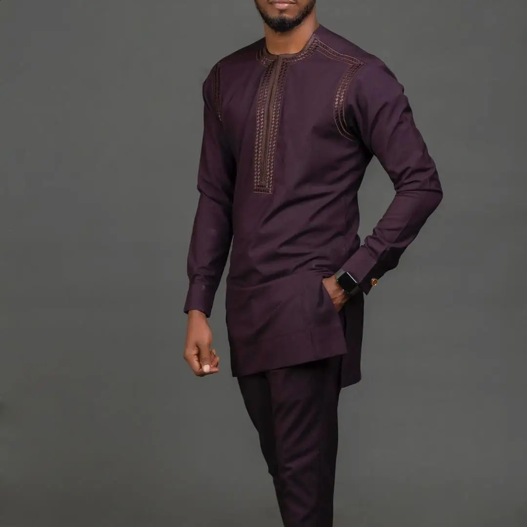 2024 In Kaftan African Style Suits for Men 2 Piece Set Embroidered Shirts and Pants Traditional Suits for Men 250408