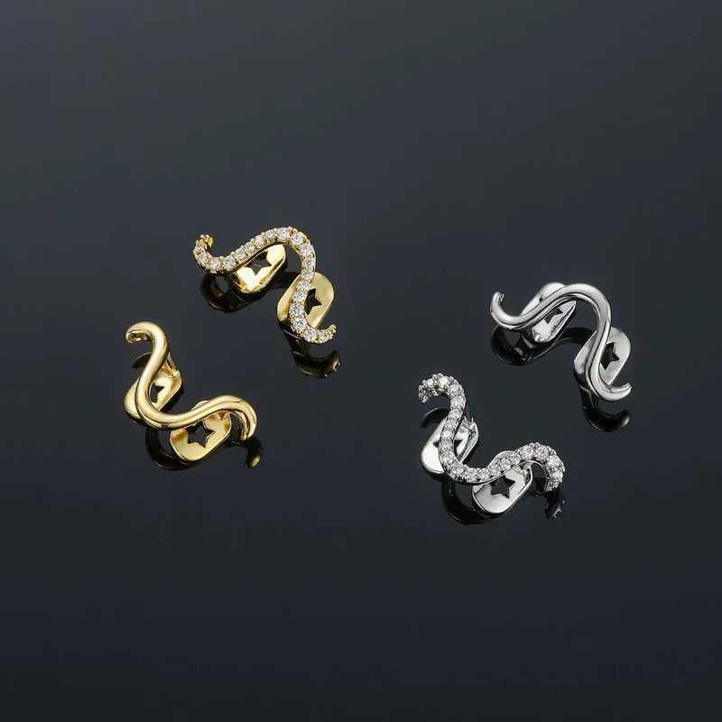 1Pc silver wavy tooth cap suitable for women new punk metal smooth zircon geometric curve dental Grilz jewelry accessories W250412