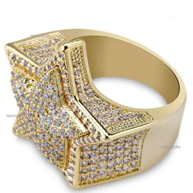 Hot Sale HipHop Fashion Jewelry Custom VVS Iced Out Dia Ring Star Shape Yellow Gold GRA Moissanite Rings for Men