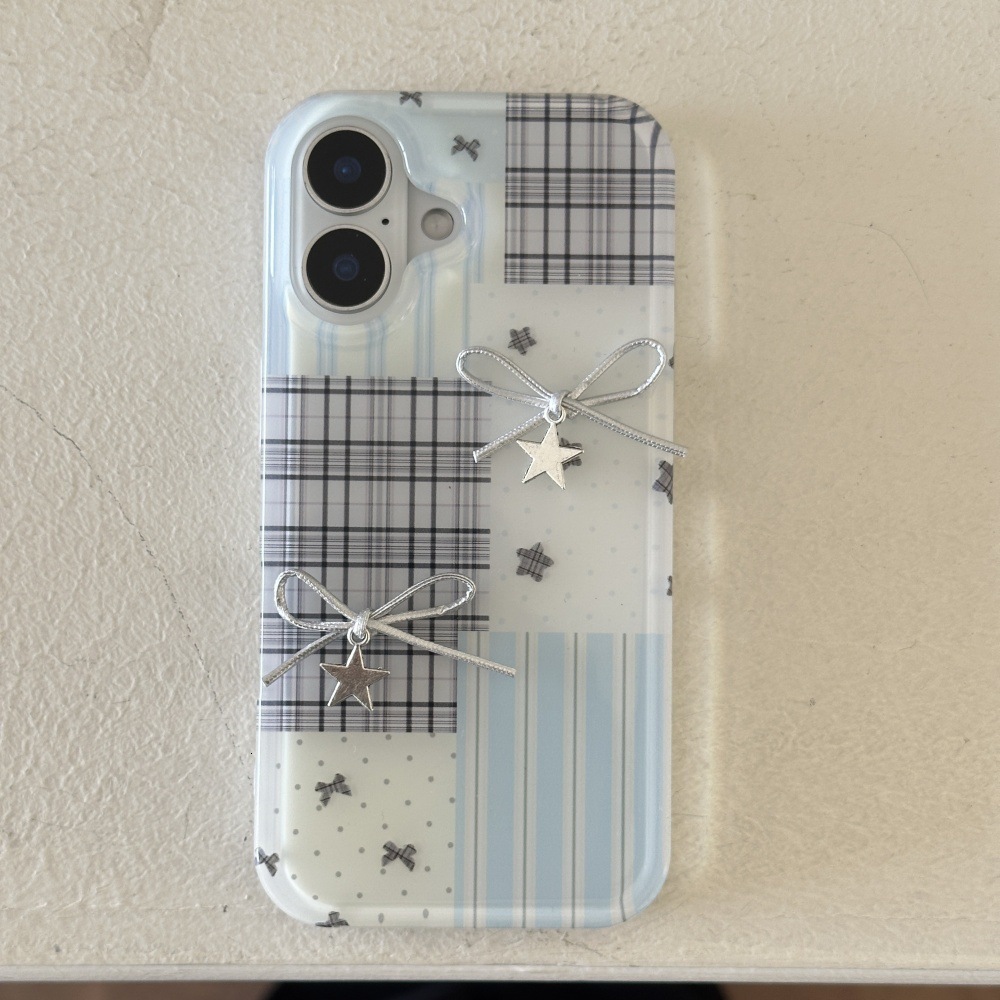Fresh Spliced Bowknot Phone Case Compatible with iPhone 16/15 Pro Max Simple Shockproof iPhone 14/13