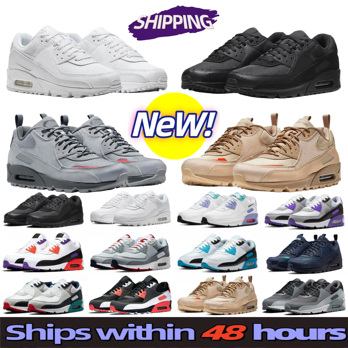 90S Designer Men's Running Shoes 90 Sports Shoes Black White Grey Reflective Brown Dark Blue Fashion Classic Women's Outdoor casual sneakers Size 36-46