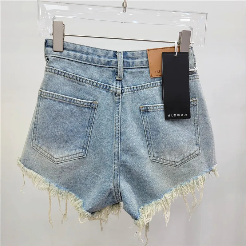 Fashion Diamond Hole Denim Shorts for Womens 2025 Summer High Waisted Jean Booty Shorts Feminino 250411