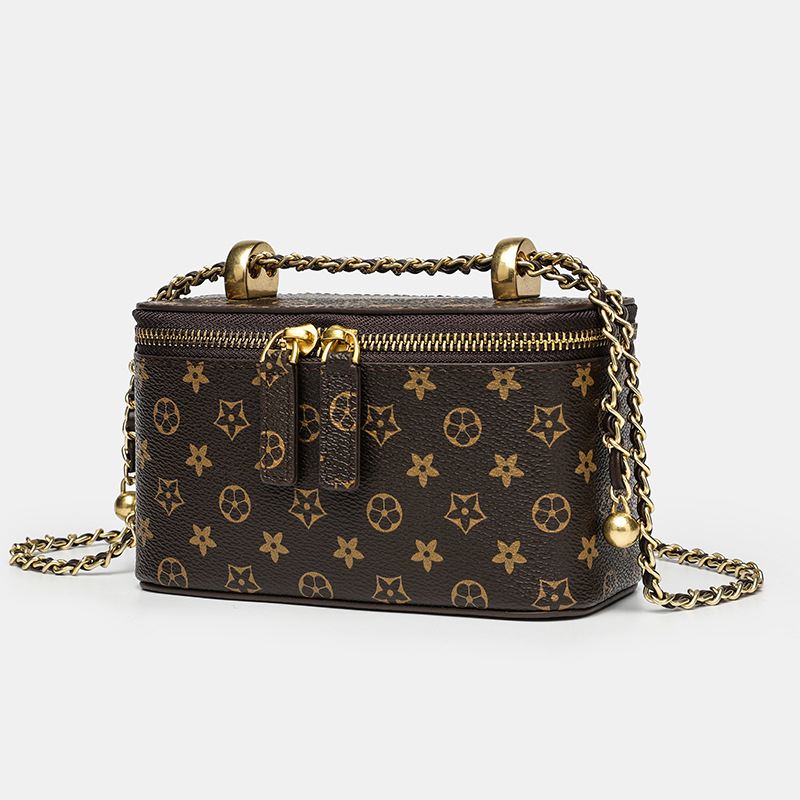 Bestselling New Fashion Print Chain Box Bag High Quality Elegant Versatile Commuter Shoulder Crossbody Bag Brown