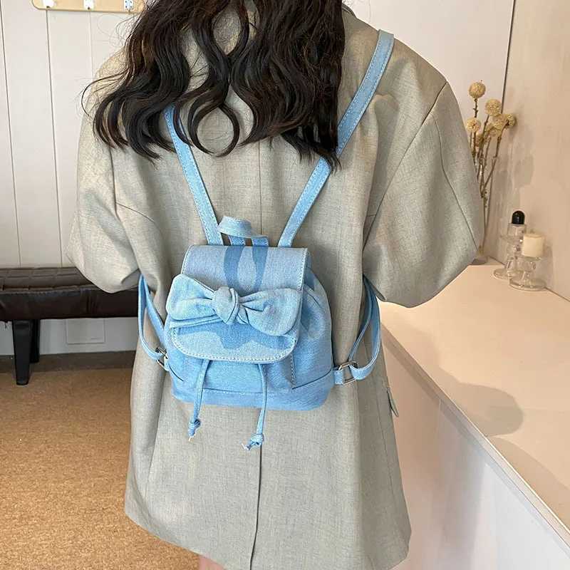 2025 Trendy Denim Backpack for Women Stylish Niche Shoulder Tote Versatile Bucket Bag Casual Crossbody PurseW251111