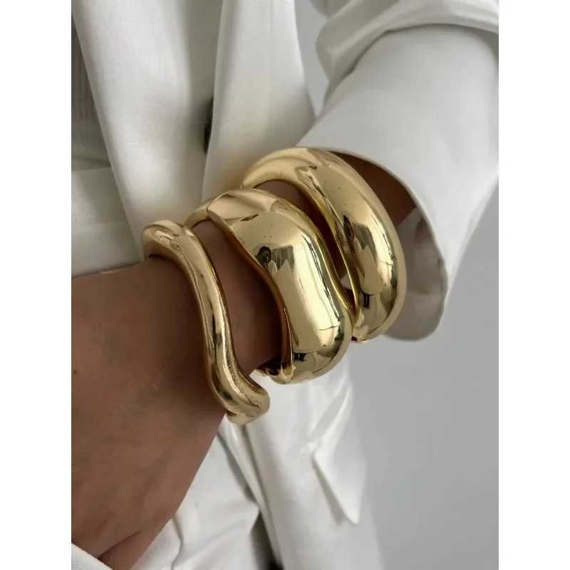 Vintage Wide Cuff Bangles Hip Hop Punk Gold Silver Color Geometric Metal for Women Girl exquisite Bracelets Jewelry GiftsC250411