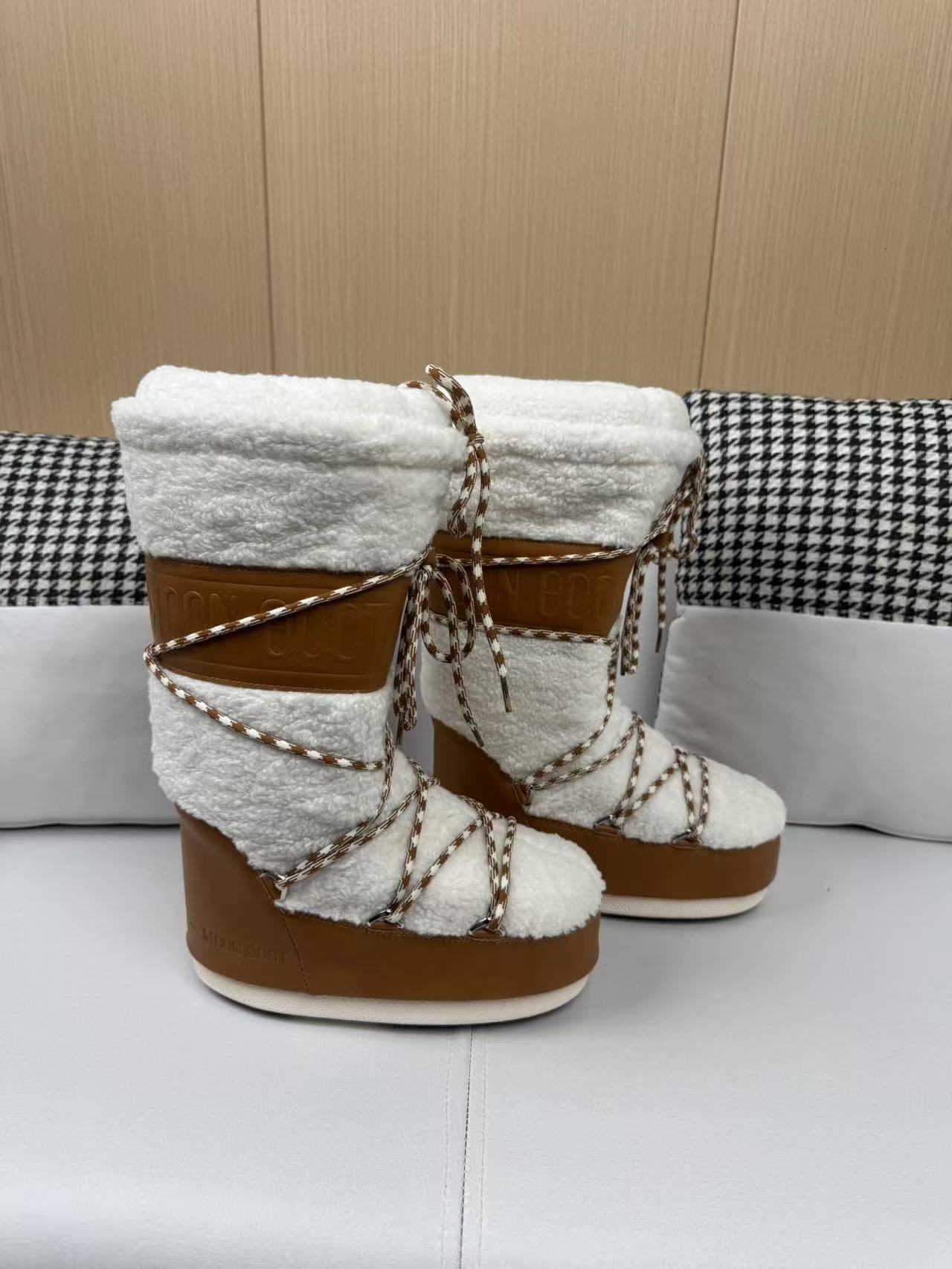Designer boots Winter Hot Moon Thickened Warm Slip-on Cotton Waterproof Non-slip Lace-up Long Boots