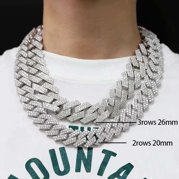 Customized Passed Diamond test 20mm 2rows Cuban Chain S925 Silver with Iced Out Moissanite Hiphop Jewelry Cuban Link Chain