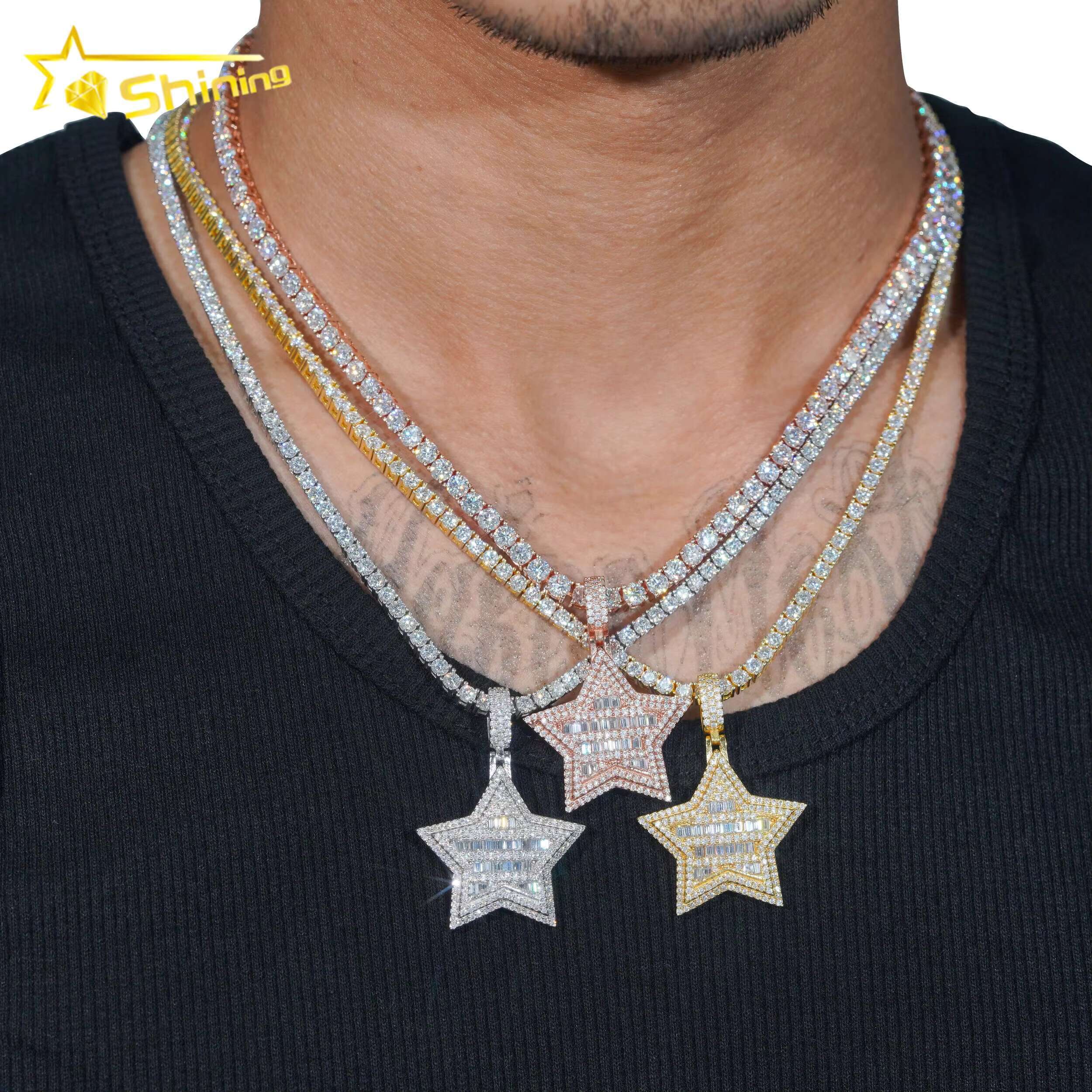 RTS GRA Hip Hop Jewelry 925 Sterling Silver Gold Plated Star Shape Iced Out VVS Moissanite Pendant