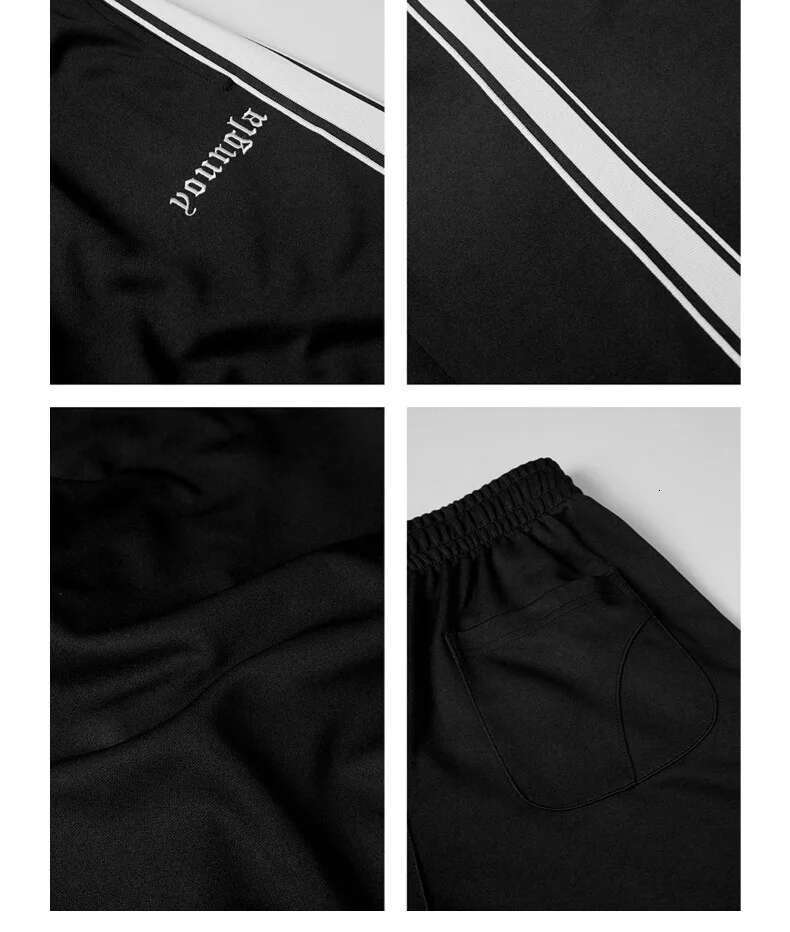 2025YOUNGLA, Men's with Ribbon Stripe Splicing Embroidered Casual Pants, Gym Sports Straight Pants