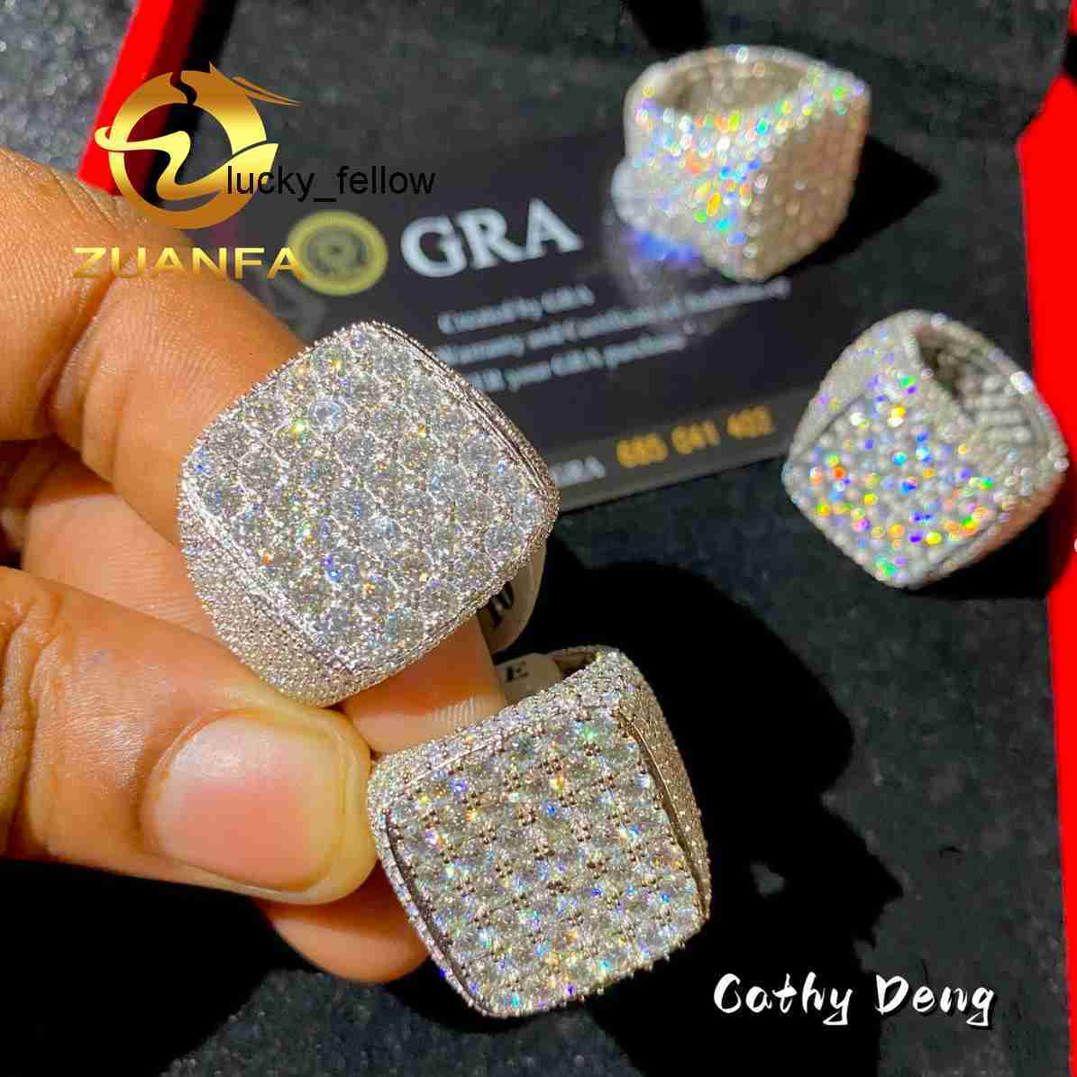 Luxury Jewelry Full Diamond Moissanite Rings 925 Sterling Silver D VVS Hip Hop Ring Pass Diamond Tester Moissanite Diamond Ring