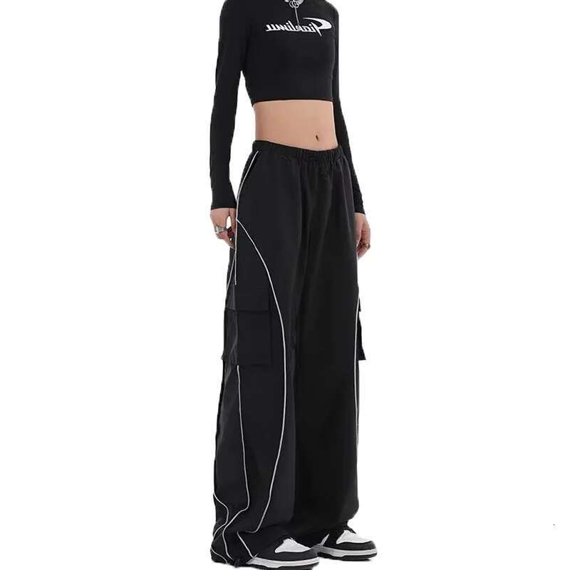 New Fashionable Drawstring Loose Y2k Work Women's Mid Waist Sports Retro Street Pocket Wide Leg Jogging Pants