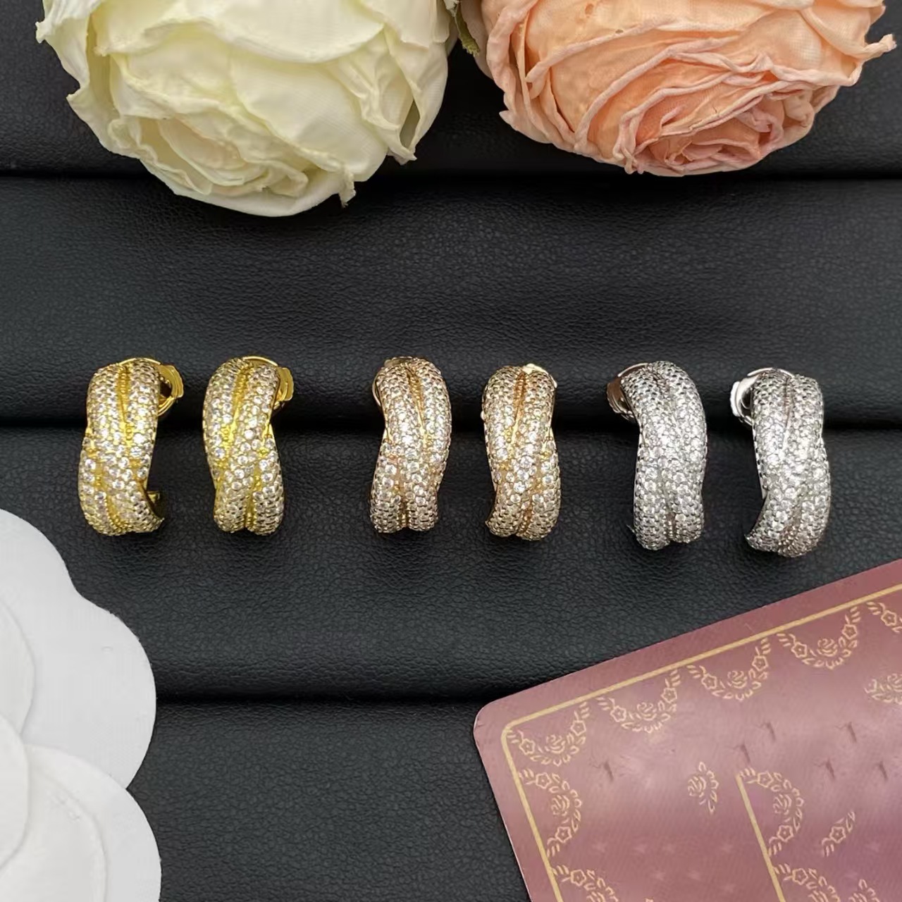 Classic C-shaped three ring earrings luxury crystal brand Love earrings women's stainless steel high-quality earrings designer