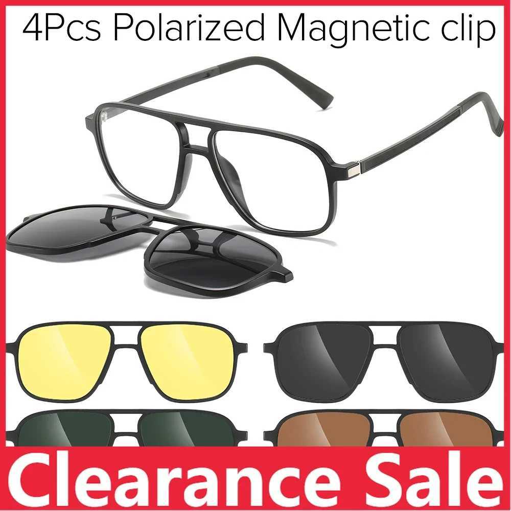 Polarized Magnet Clip on Sunglasses Men Prescription Optical Sun Glasses For Men UV400 Driving Pilot Myopia Glasses Male Brand Z250411