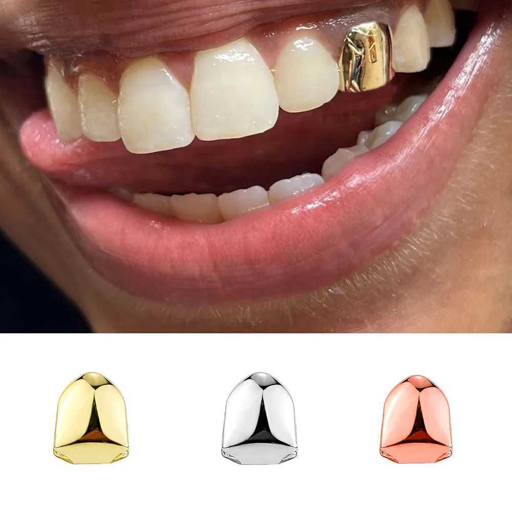 Rachelz Classic Single Gloss Teeth Grilz Gold and Silver Rose Colored Tooth Hat Womens Jewelry Halloween Role Playing Gift W250412