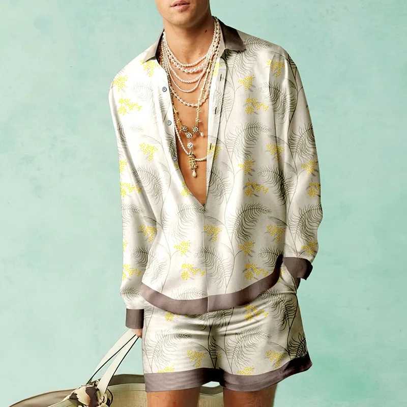 Plant pattern shirt set 3D printed mens casual and fashionable shirt oversized beach shorts summer street clothing Hawaiian suit clothingXJ250412