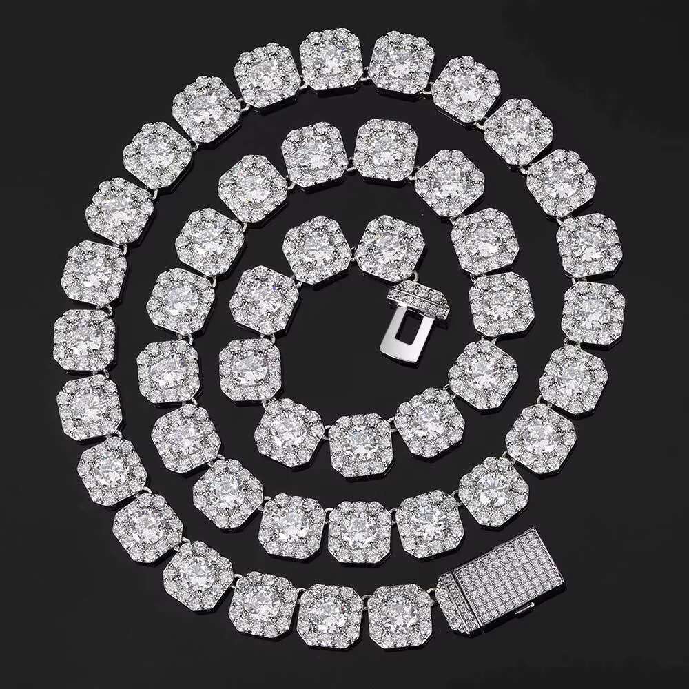 Hip Hop 925 Silver Necklace Hipster Personality Mosan Diamond Men Rock Candy Necklace Hip Hop Jewelry