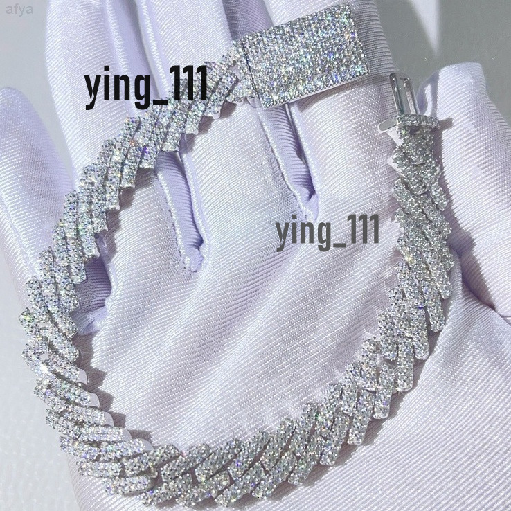 New Arrival Iced Out Silver Bracelets 925 Unisex Bagutte Cut Vvs Moissanite Cuban Link Bracelet