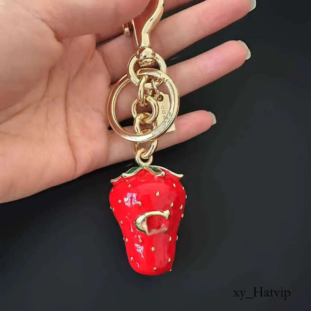 Red strawberry keychain bag charm for women brand key decorative pendant accessory girls like classic metal buckle ring with box