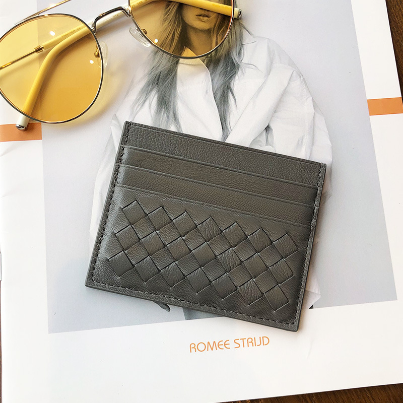 Free shipping designer bags Women's sheepskin holder one-piece multi-card slot 2025 new style woven clip ultra-thin card case compact