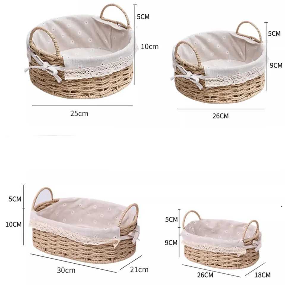 er Storage Baskets for Shelves Organizing Decorative Natural Paper Rope Woven Serving Baskets Trays with Handle Liner Y251112