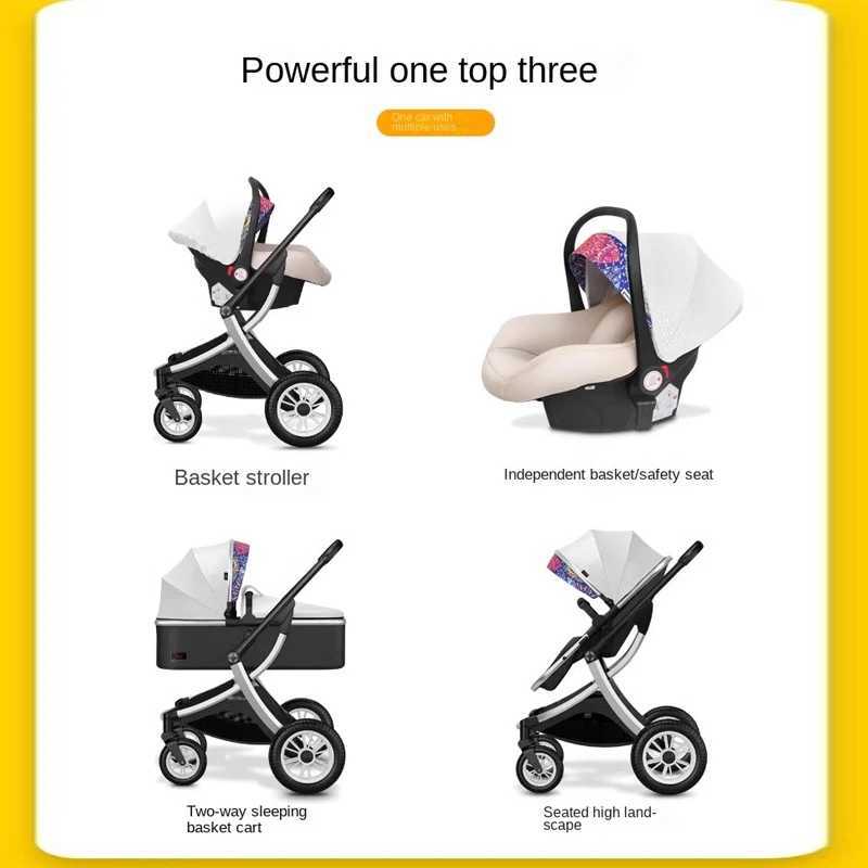 3-in-1 luxury landscape baby stroller with car seats and bi-directional shock-absorbing light folding baby stroller W250411