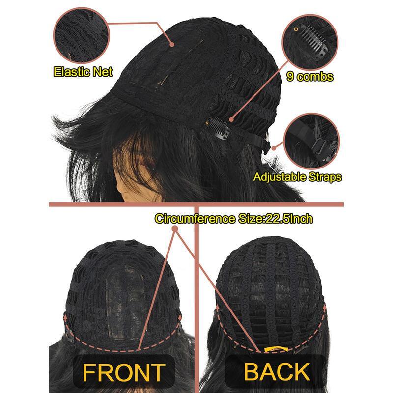 Medium-length straight hair fully hined 14 inches natural heat-resistant fiber high temperature silk dyeable and permable bangs synthetic wig Short Bo