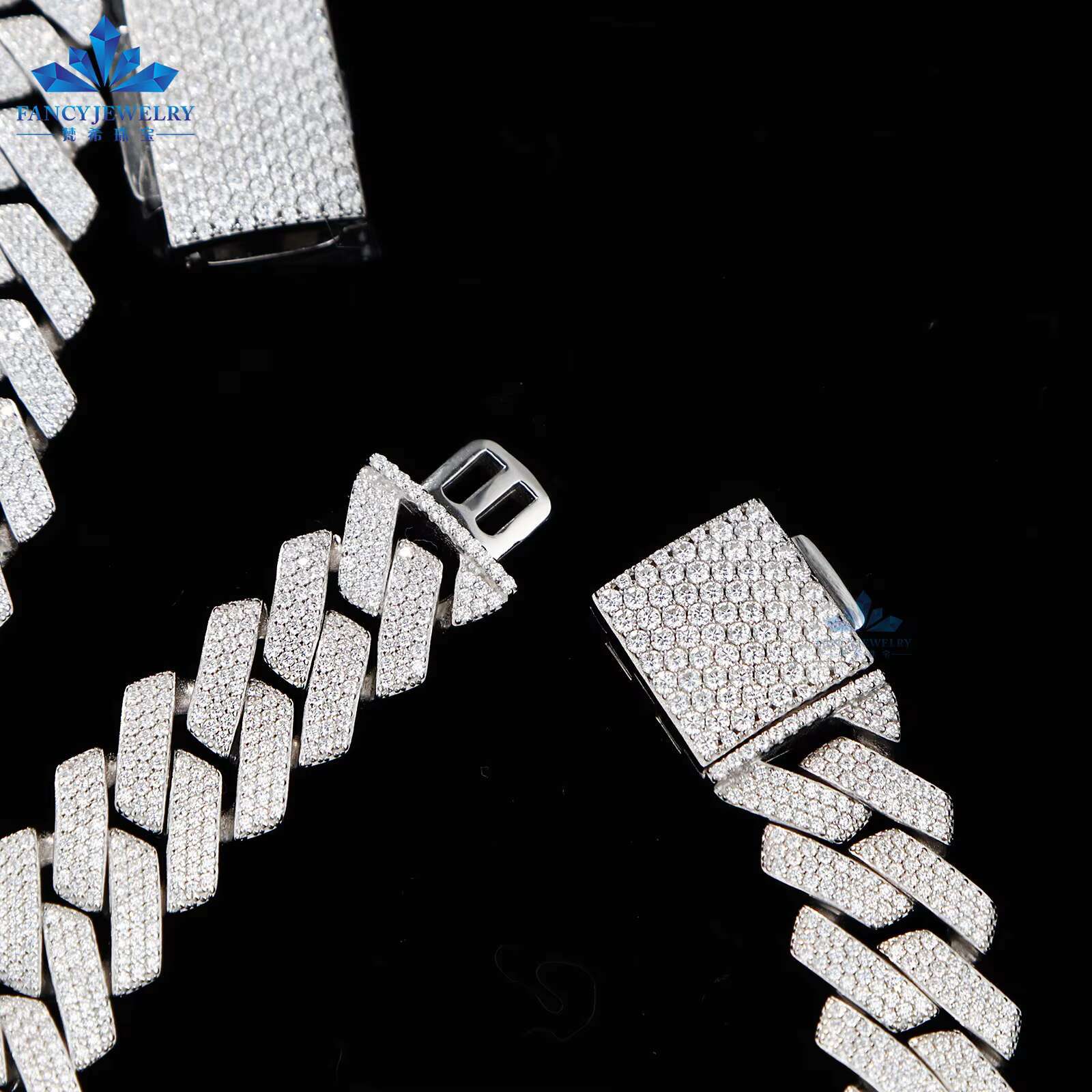 High Quality Moissanite Hip Hop Jewelry 15mm 3 Row Cuban Link Chain 925 Silver Iced Out Cuban Bracelet Necklace with GRA