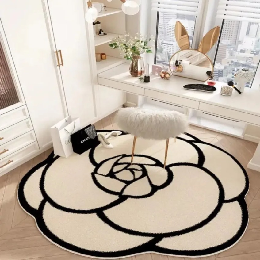 Designer Round Camellia Crystal Velvet Mat Luxury Living Room Bathroom Door Absorbent Quick-Drying Floor Rugs Household Non-slip Carpet H260226