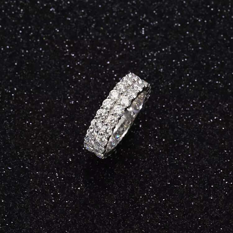 Hip Hop Fashion Moissanite Ring 2rows 925 Sterling Silver Gold Plated Round Moissanite Cuban Ring for Man Women