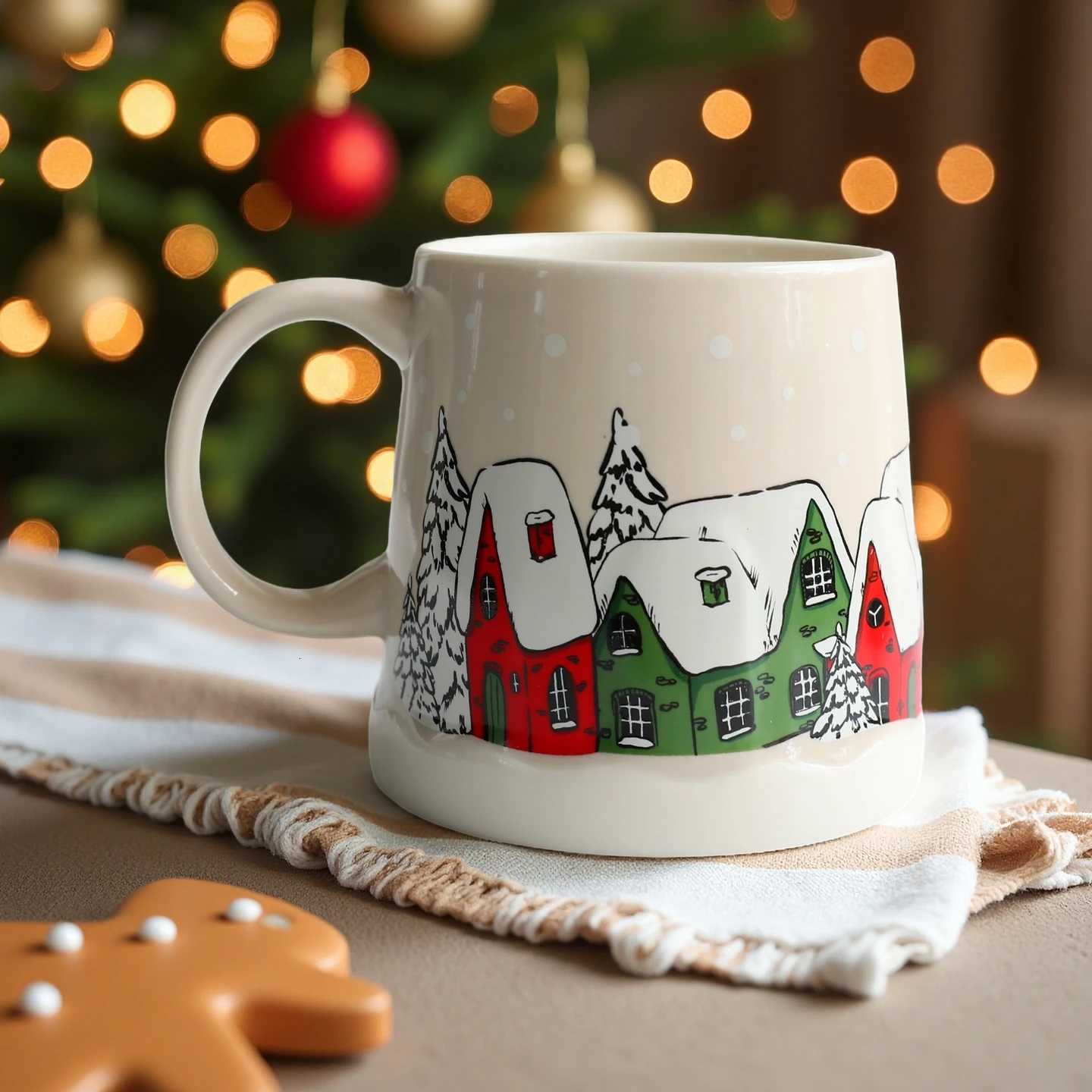 Christmas 350ML/118OZ Christmas Mug - Cute Ceramic Coffee Cup with SaucerBeautifulCreative Gift for HomeOfficeBreakfast Milk/Juice Y251112