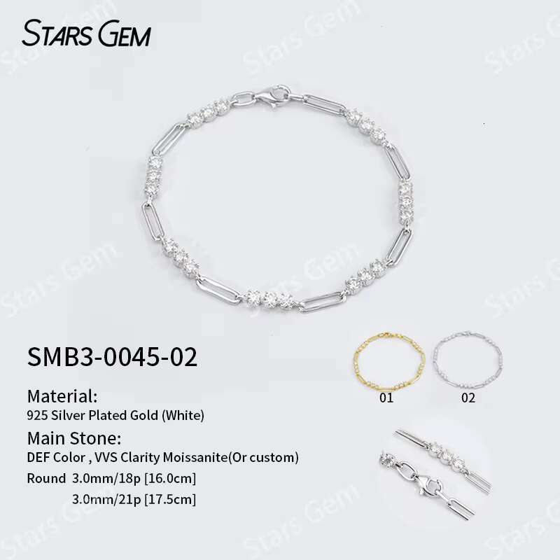 Mosinite Diamond Jewelry Moissanite Classic Style Bracelet 925 Sterling Silver with 18K White/Gold Plating Gift for Women