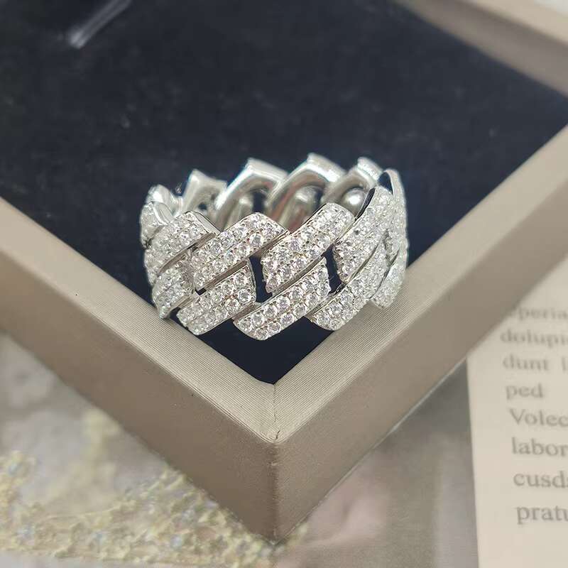 Customized S925 Silver 2rows Hiphop Ring Iced Out Moissanite Diamond Mens Cuban Rings Jewelry