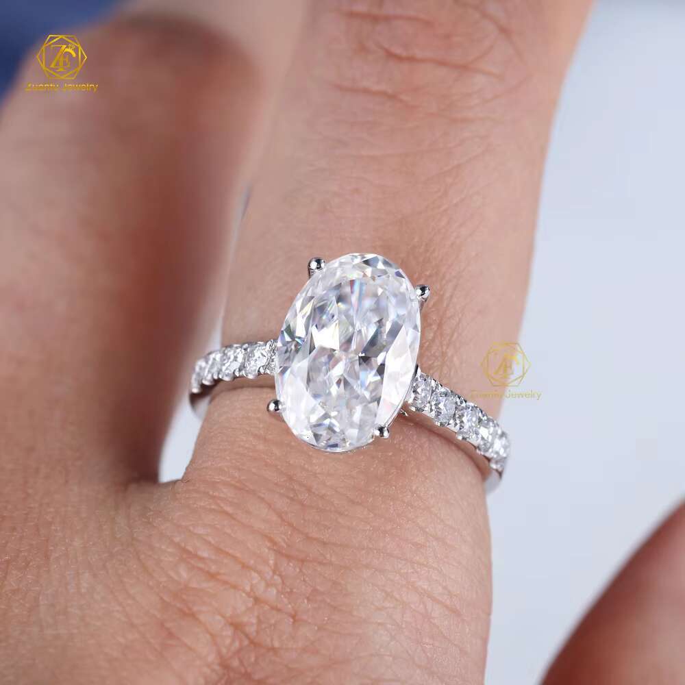 Hot Sale Real Gold 9K 14K 18K S925 Silver Women Engagement Wedding Rings Set 4ct Oval Cut Diamond Engagement Rings Moissanite