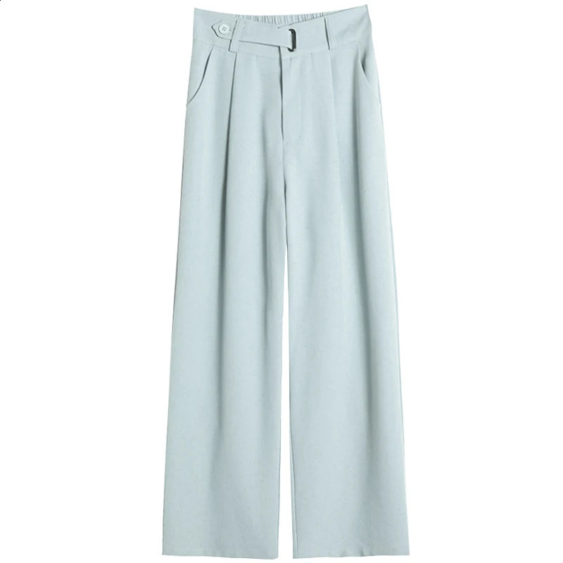 High Waist Cotton Linen Suit Wide Leg Womens Full Pants Summer Female Elegant Minimalism Straight Loose Trousers Autumn 250411