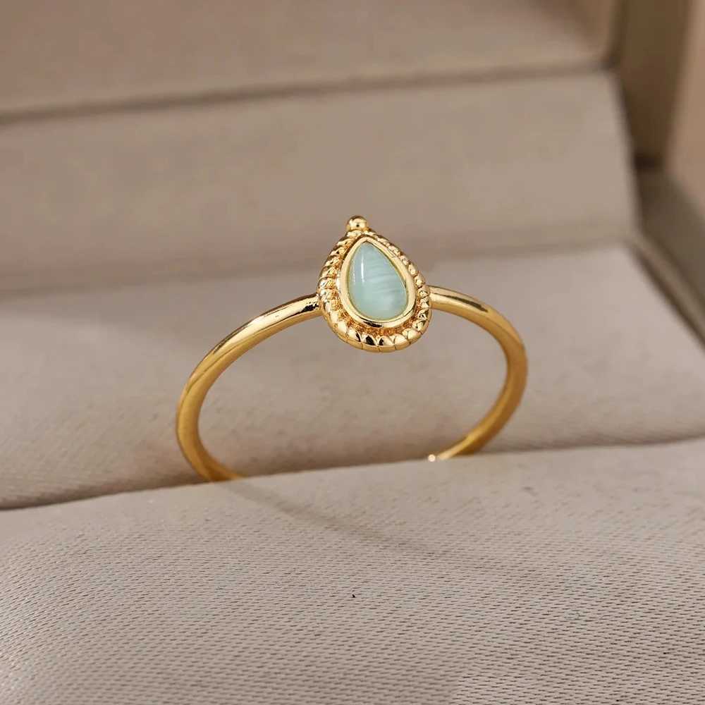 Opal Water Drop Ring Womens Gold Stainless Steel Engagement Wedding Ring Womens Fashion Finger Jewelry Birthday GiftXJ250412