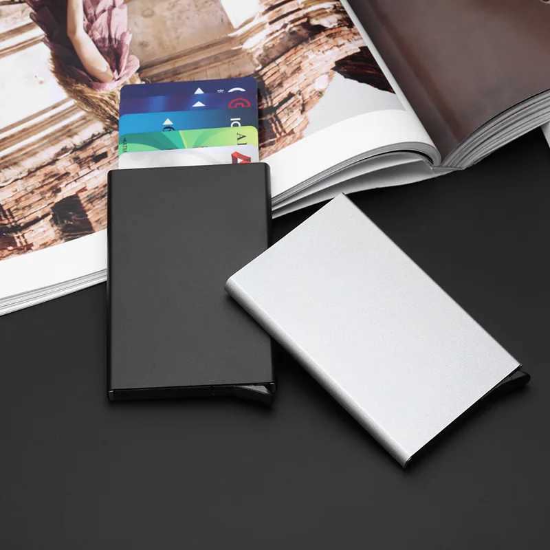 Anti theft ID card holder mini door cardboard box thin aluminum metal wallet pocket box bank womens card box Z250411