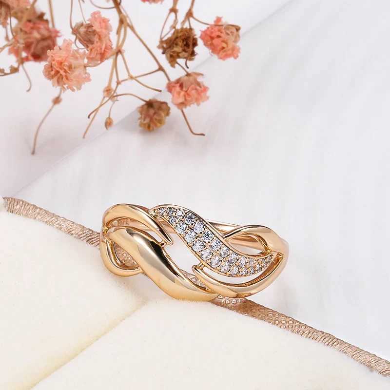 Kinel Luxury 585 Rose Gold Colored Geometric Ring for Women Shining Natural Zircon Decoration Ethnic Bridal Wedding Jewelry GiftsXJ250412