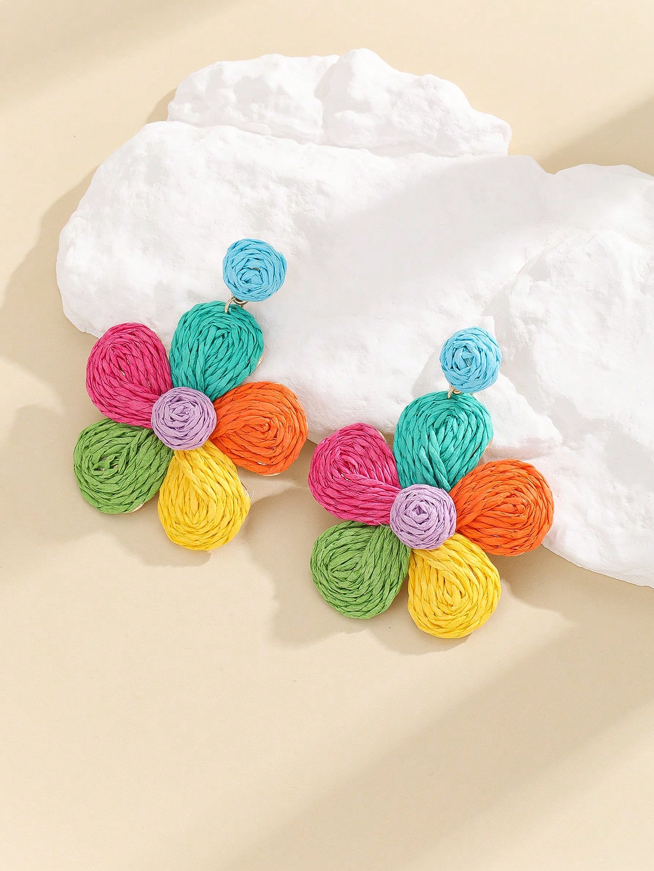 Ladies' earrings with colorful Lafite grass hand woven flower earrings