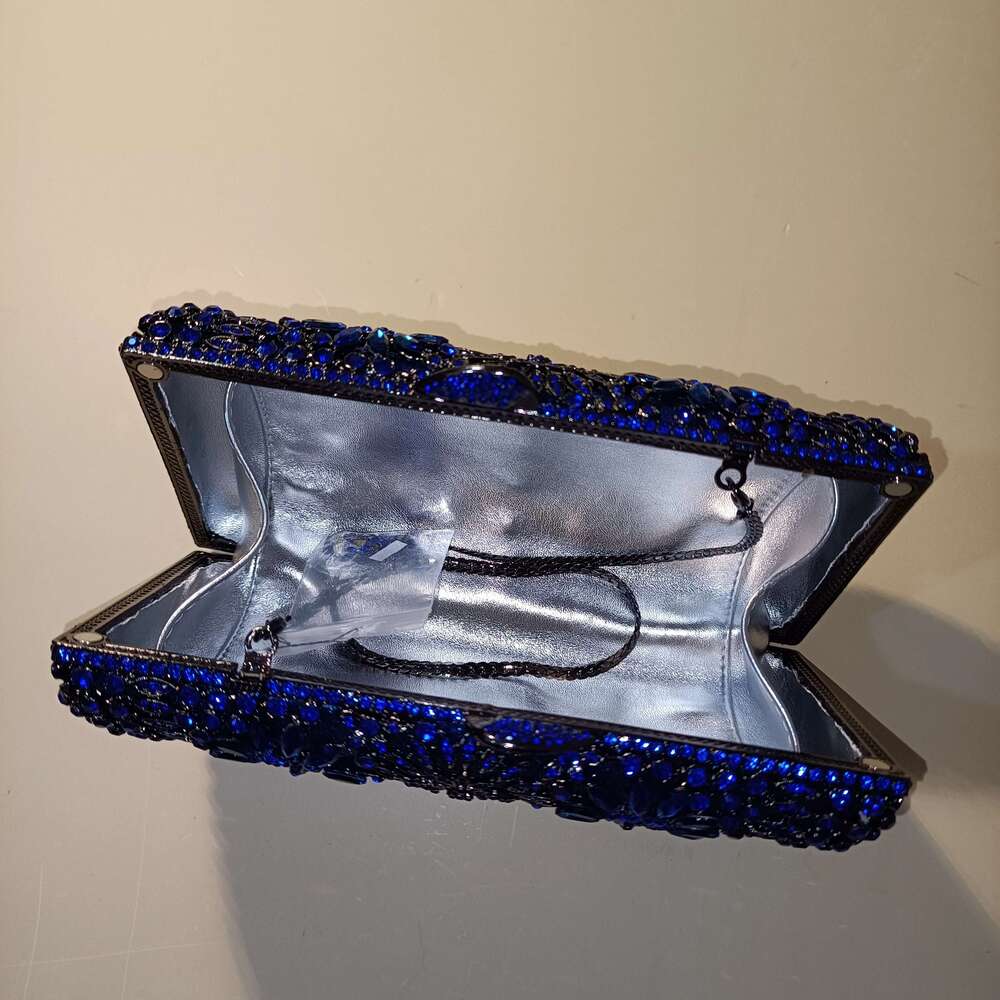 XIYUAN Blue Sier AB Vintage Dia Banquet Handbag Woman Elegant Hollow Gala Party Purse Wedding Bridal Dinner Evening Bag