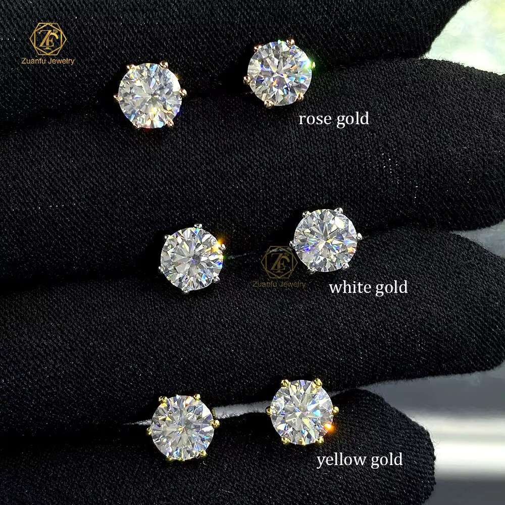 2025 Newest Hot Sale High Quality 6.5mm Moissanite Earrings 6 Prongs Cut 925 Sterling Silver Stud With Gold Hot Selling Jewelry