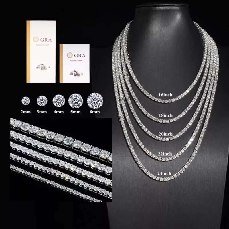 Hot Selling 6mm Hiphop Tennis Necklace Gra Certificate Vvs Diamond Chain 925 Silver Moissanite Tennis Chain