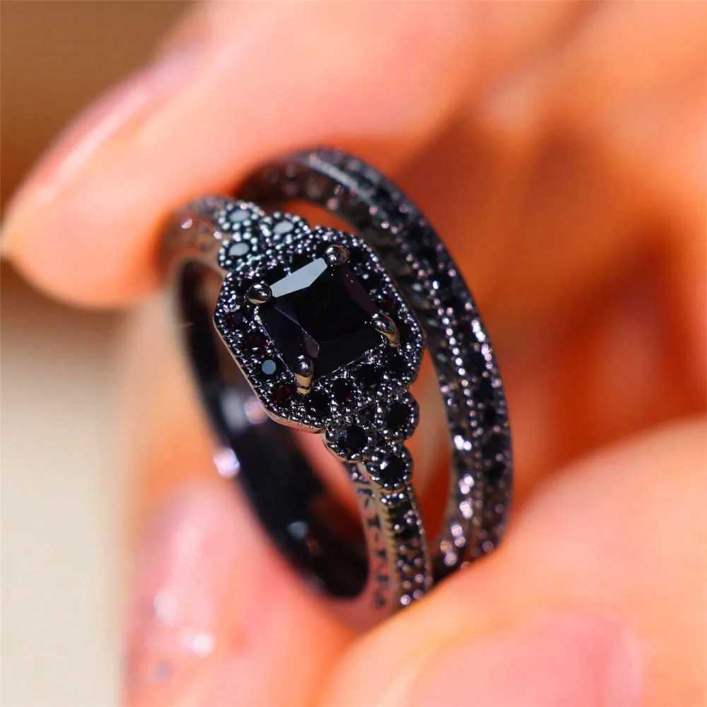 Vintage mens crystal zircon engagement ring set black gold colored wedding jewelry for men and womenXJ250412